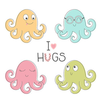 Four cute octopus for children