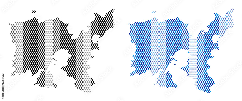 Poster dotted limnos greek island map version. vector territory plans in black color and cold blue color hu