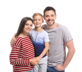 Portrait of happy family on white background