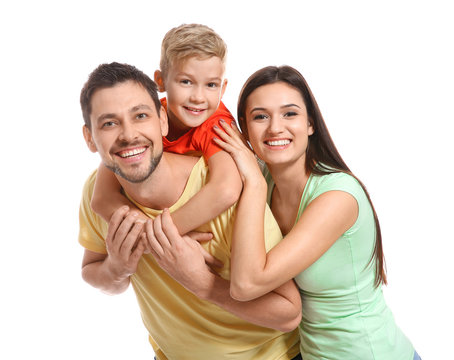 Portrait Of Happy Family On White Background