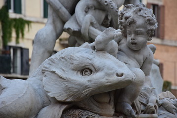  Rome,  piazza Navona, Neptune fountain, with sculptures by Zappalà and Della Bitta, 1878. View and details.