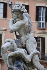  Rome,  piazza Navona, Neptune fountain, with sculptures by Zappalà and Della Bitta, 1878. View...