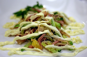 Salad of sausage with cucumber with mayonnaise