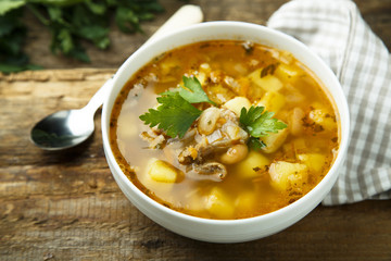 Homemade soup with kidney and beans