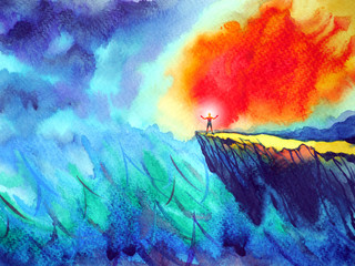 human and spirit powerful energy connect to the universe power abstract art watercolor painting illustration design hand drawn
