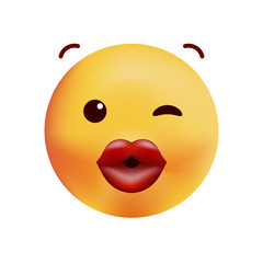 Cute Kissing and Winking an Eye Emoticon on White Background . Isolated Vector Illustration 