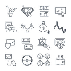 set of thin line icons business, finance, money, bank