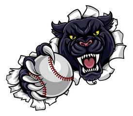 Black Panther Baseball Mascot Breaking Background