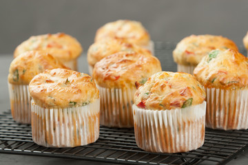 Home Baked Cheese And Vegetables Muffins With Pepper, Spinach, Sweetcorn, Mature Gouda.