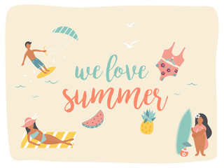 Summer beach poster with minimalistic characters.