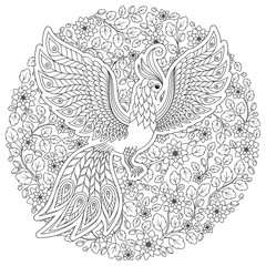   Firebird for anti stress Coloring Page with high details.