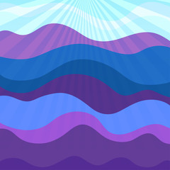Wallpaper of the surface. Background with mountains. Bright colors. Pattern with lines and waves. Multicolored texture. Doodle for design