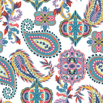 Seamless paisley pattern. Oriental design for fabric, prints, wrapping paper, card, invitation, wallpaper. Vector illustration
