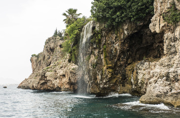 Naklejka premium Waterfall over the sea in Antalya , Turkey