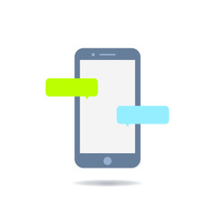 Smartphone with chat bubbles. Empty container space for copy or text. Mobile phone concept. Flat style vector illustration.