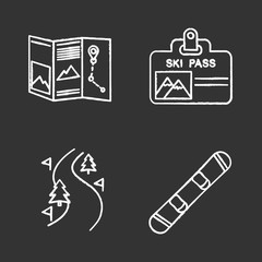 Winter activities chalk icons set