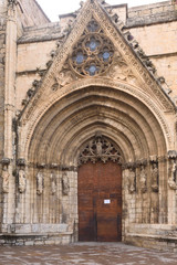 Fototapeta na wymiar door of the virgins of the cathedral of Santa Maria in Morella, Maestrazgo, Castellon, Spain
