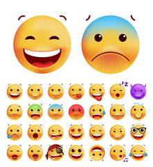 Set of Cute Emoticons on White Background . Isolated Vector Illustration 