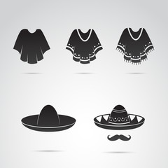 Mexican traditional clothing icon set. Vector art.