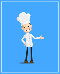 Cartoon Chef  presenting and happy Flat Vector Illustration Design