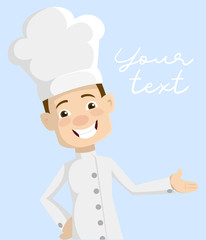 Cartoon Chef sales greeting Flat Vector Illustration Design