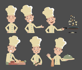 Cartoon Chef series actions Flat Vector Illustration Design