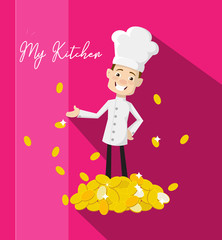 Cartoon Chef earning money Flat Vector Illustration Design