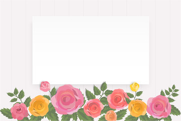 Colorful roses floral invitation card template background.