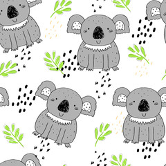 Seamless pattern with cute koala . Vector background for kids