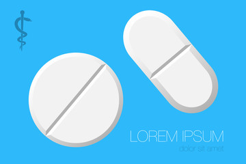 Realistic White Pills and Tablets Isolated on Background