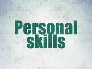 Learning concept: Painted green word Personal Skills on Digital Data Paper background
