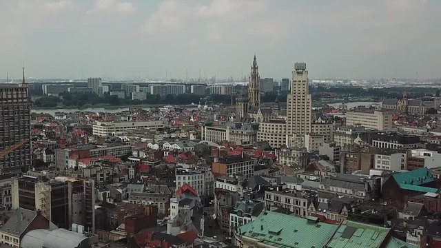 Zoom out aerial of Antwerp Belgium 