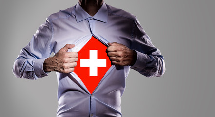 Swiss supporter on white background