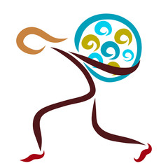 A man carrying a heavy big ball, work and sport