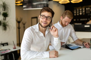 Businessman on coffee break in cafe