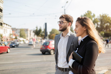 Business people walking in city