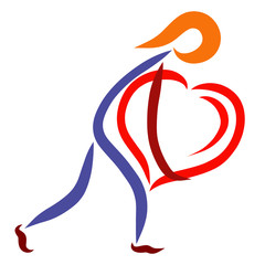 A man carrying a very big heart, symbols