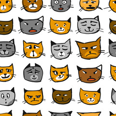 Fototapeta premium Cat faces, seamless pattern for your design