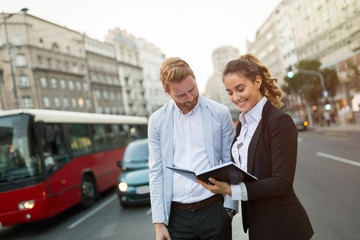 Business colleagues on city streets