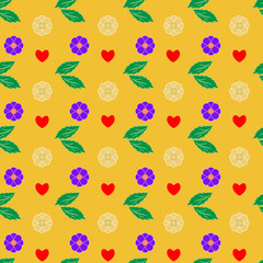 Heart and flower seamless pattern