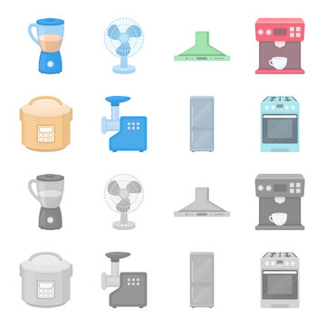 Multivarka, refrigerator, meat grinder, gas stove.Household set collection icons in cartoon,monochrome style vector symbol stock illustration web.