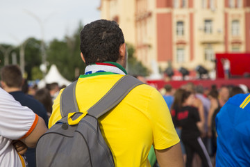 Football fan on a blurred background other fans