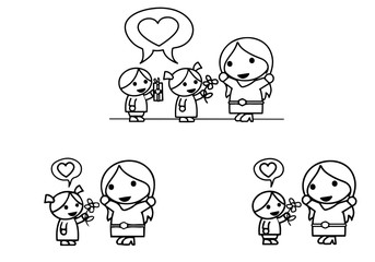 Happy mother day. Cartoon characters of mother and daughter and son