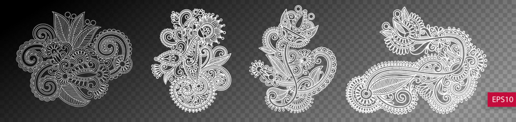set of four paisley flower design isolated on a transparent back