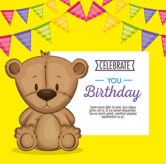 cute bear teddy birthday card vector illustration design