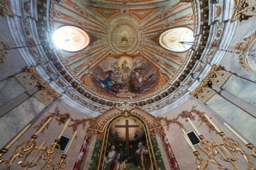 Internal view of Santa Croce church in Briaglia, Cuneo (Italy).