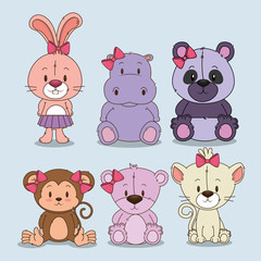 little and cute animals group vector illustration design