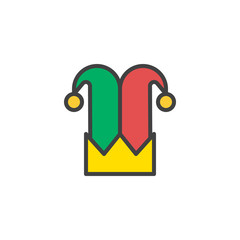 Joker hat filled outline icon, line vector sign, linear colorful pictogram isolated on white. Harlequin hat symbol, logo illustration. Pixel perfect vector graphics