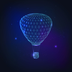 Hot air balloon flying in the night sky.