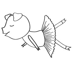 Cartoon pig ballet dancer coloring